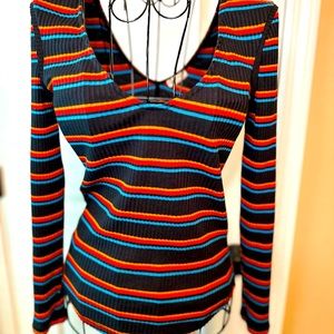 FREE PEOPLE STRIPED V NECK Small